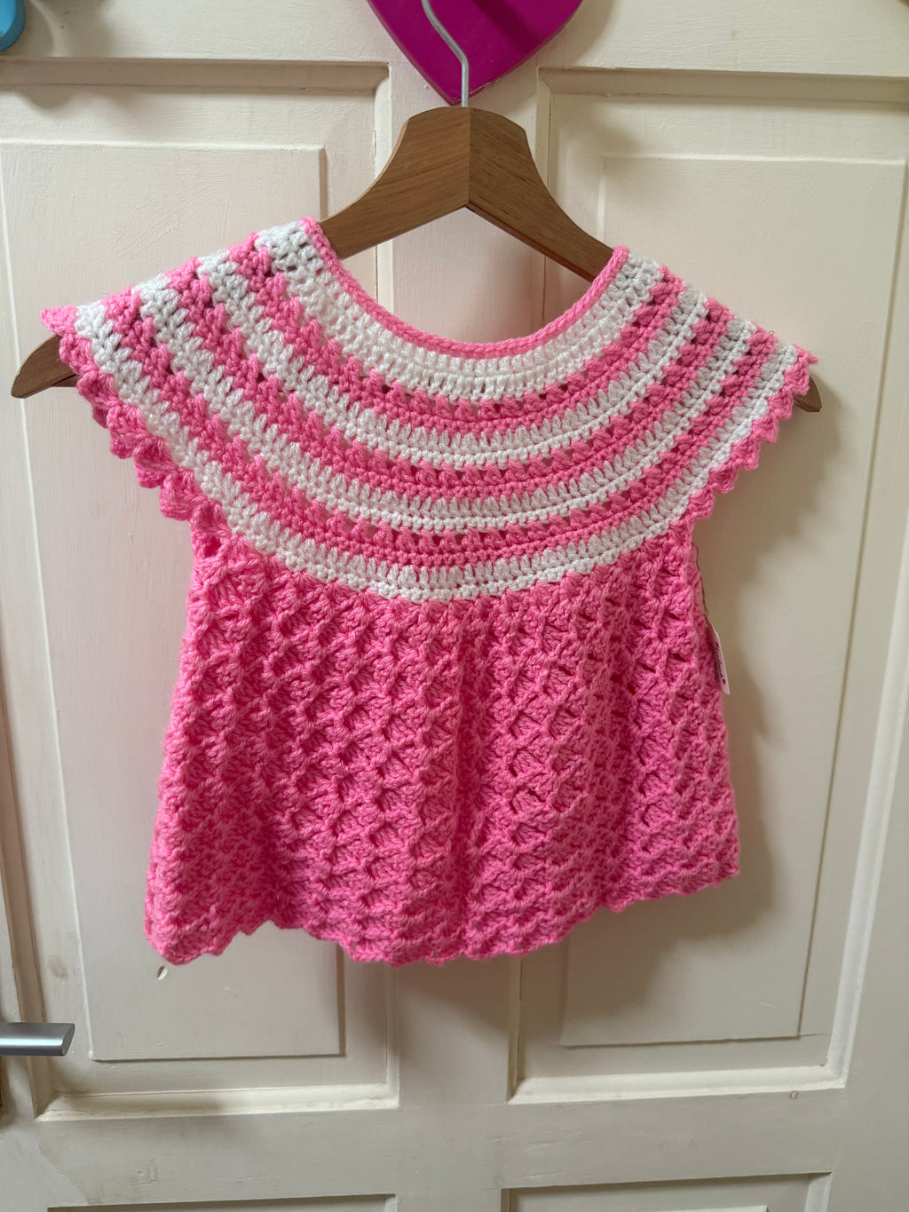 short sleeve pink and white cardigan